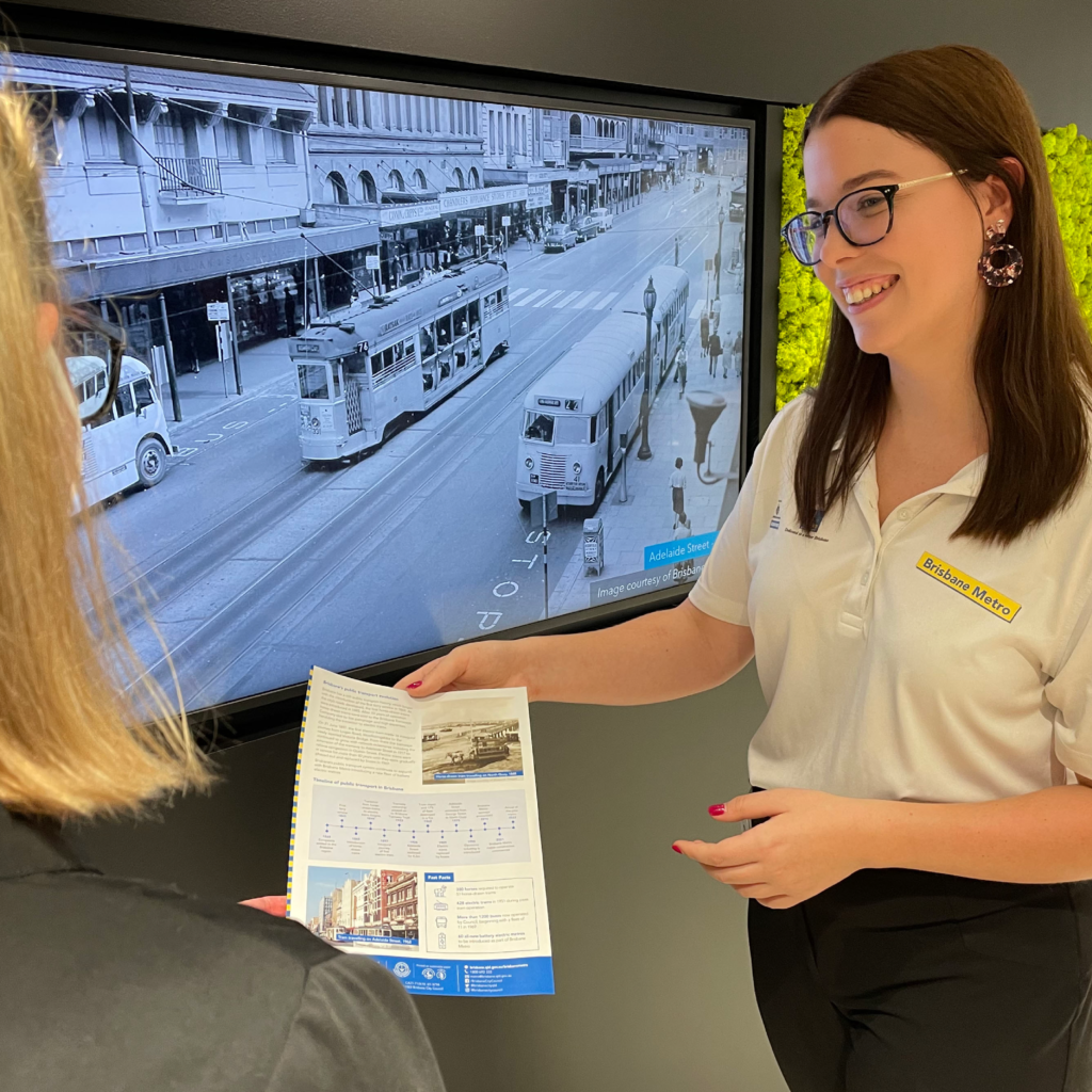 Consultant at Brisbane Metro Information Centre engaging with stakeholder