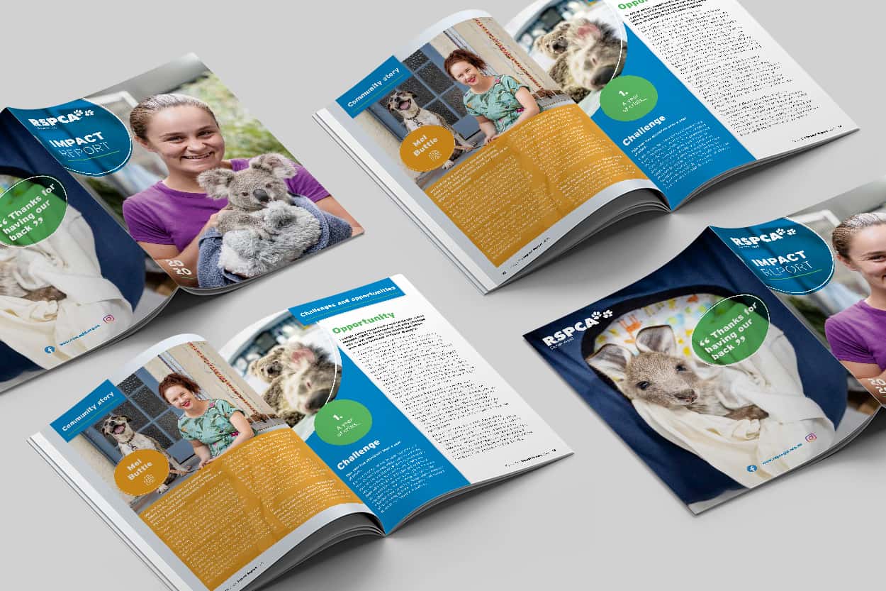 RSPCA Impact Report 2020 document cover and spreads